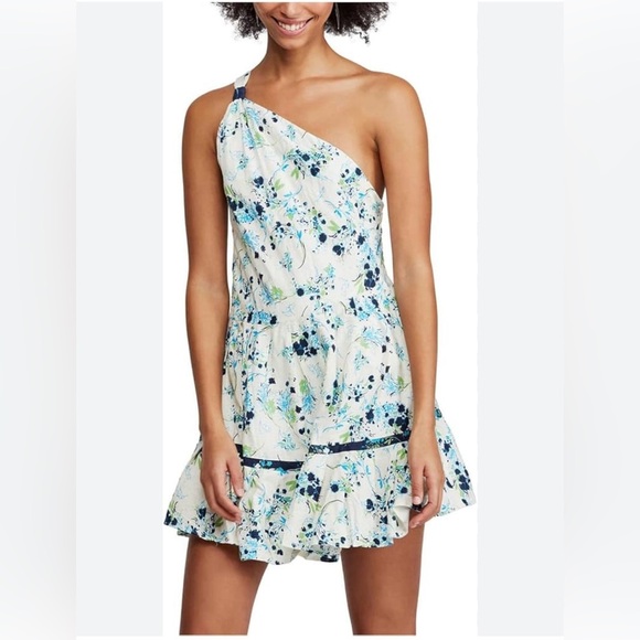 NWT free people all mine one shoulder floral mini dress linen OB967019 sz small - Picture 2 of 12